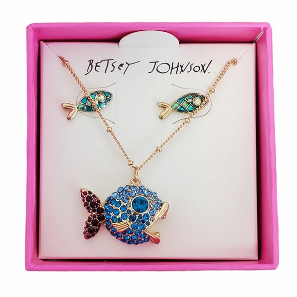 Betsey Johnson Jewelry - Betsey Johnson Pave Fish Necklace Earring Set